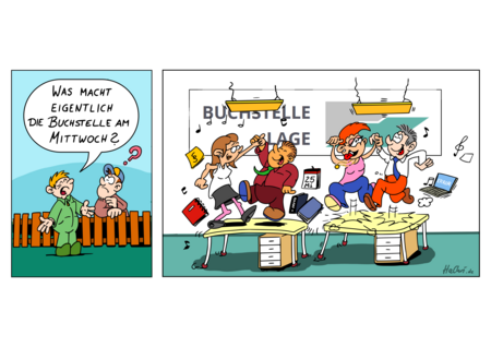 Cartoon – Was macht die Buchstelle am Mittwoch?